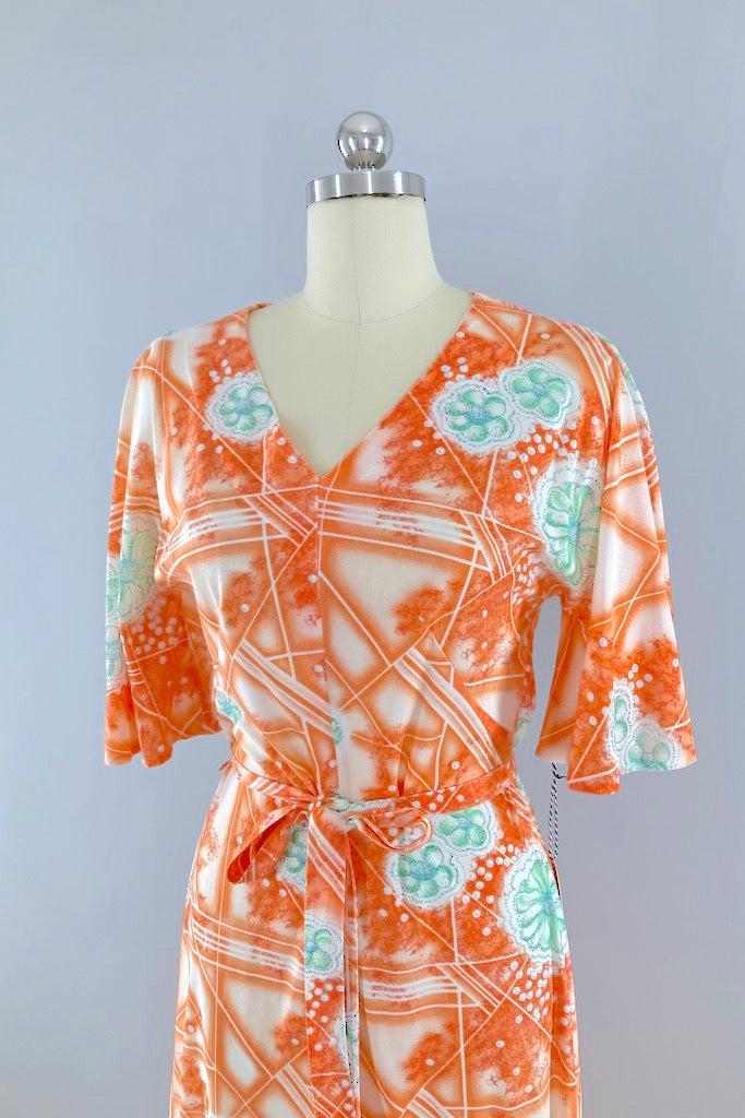 Vintage Orange Floral Maxi Dress-ThisBlueBird