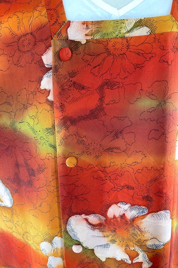 Vintage Orange Floral Silk Kimono Coat-ThisBlueBird