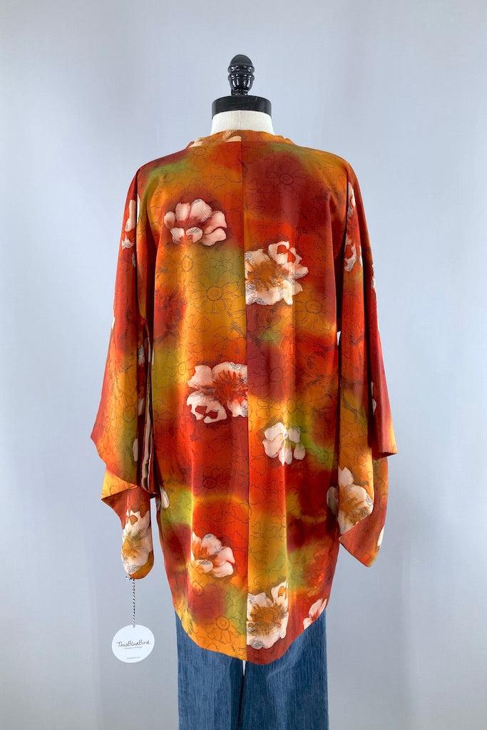 Vintage Orange Floral Silk Kimono Coat-ThisBlueBird