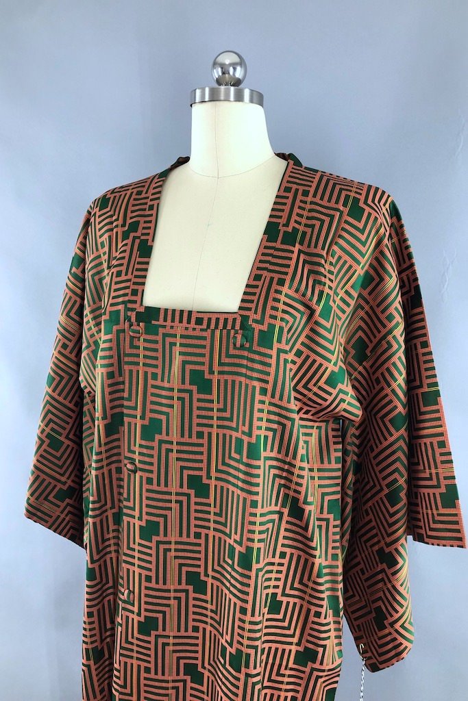 Vintage Orange Geometric Silk Kimono Jacket-ThisBlueBird - Modern Vintage