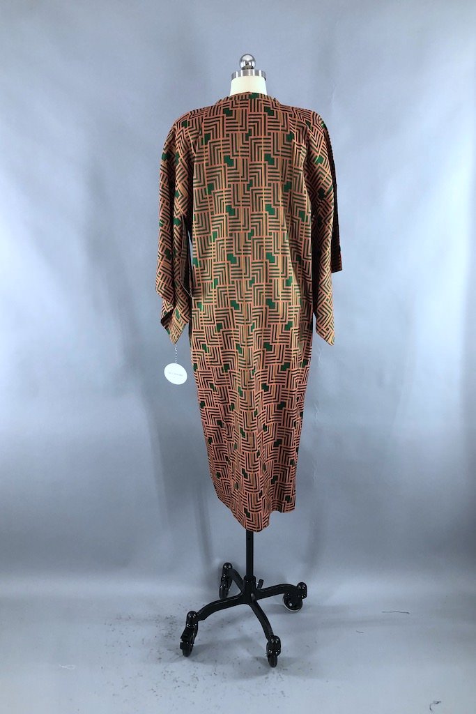 Vintage Orange Geometric Silk Kimono Jacket-ThisBlueBird - Modern Vintage