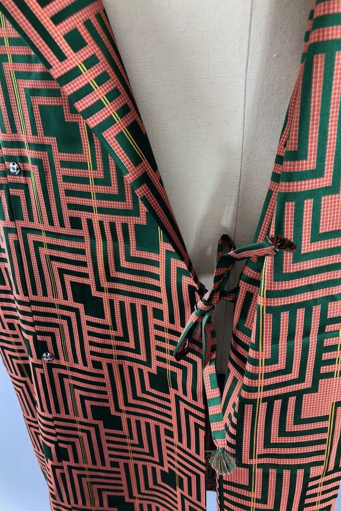 Vintage Orange Geometric Silk Kimono Jacket-ThisBlueBird - Modern Vintage