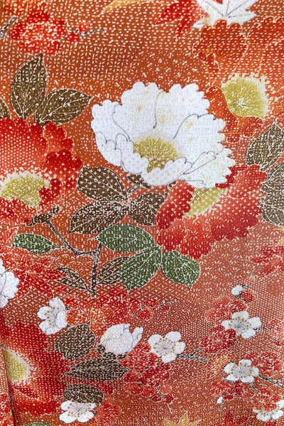 Vintage Orange & Green Floral Silk Kimono Robe-ThisBlueBird