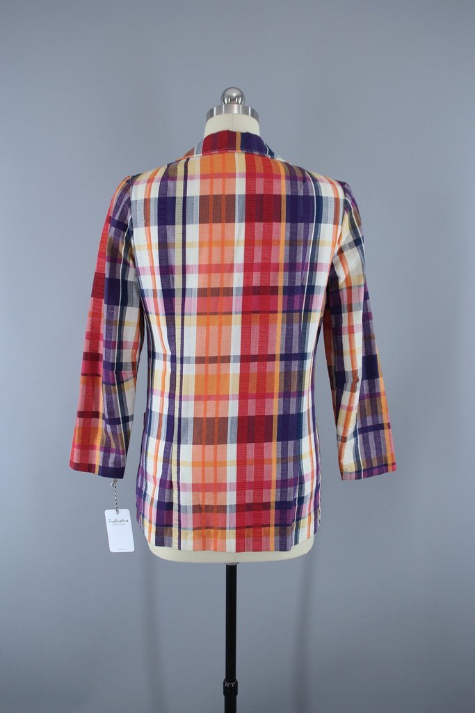 Vintage 1980s Orange Madras Plaid Blazer - ThisBlueBird