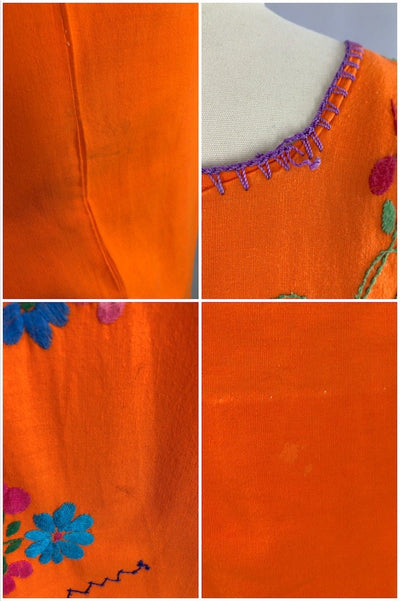 Vintage Orange Mexican Embroidered Dress-ThisBlueBird - Modern Vintage