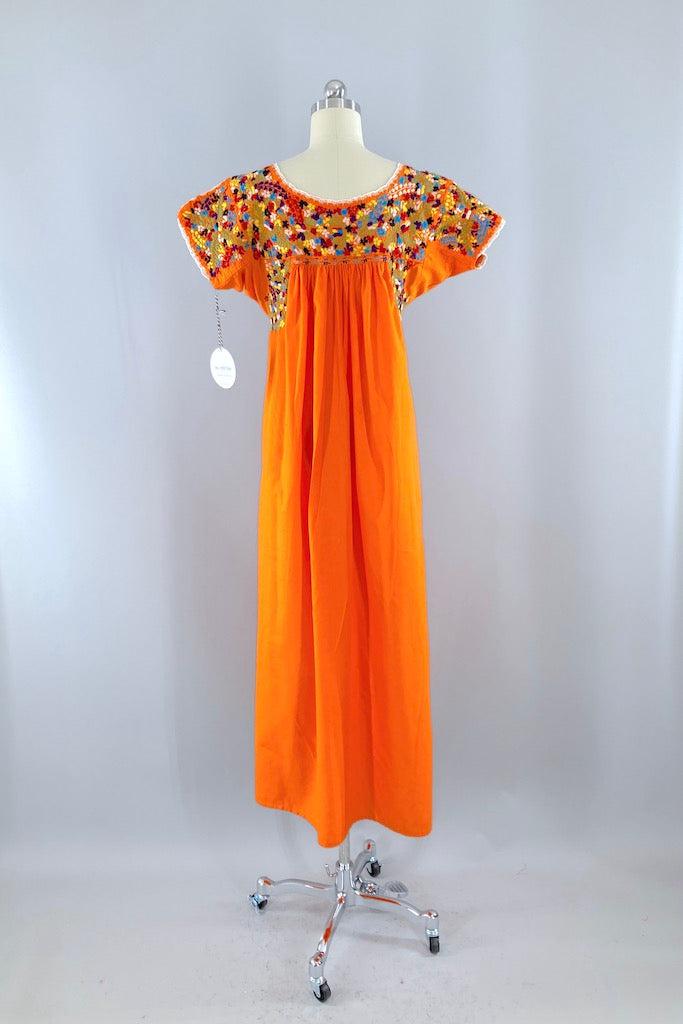 Vintage Orange Mexican Embroidered Maxi Dress-ThisBlueBird