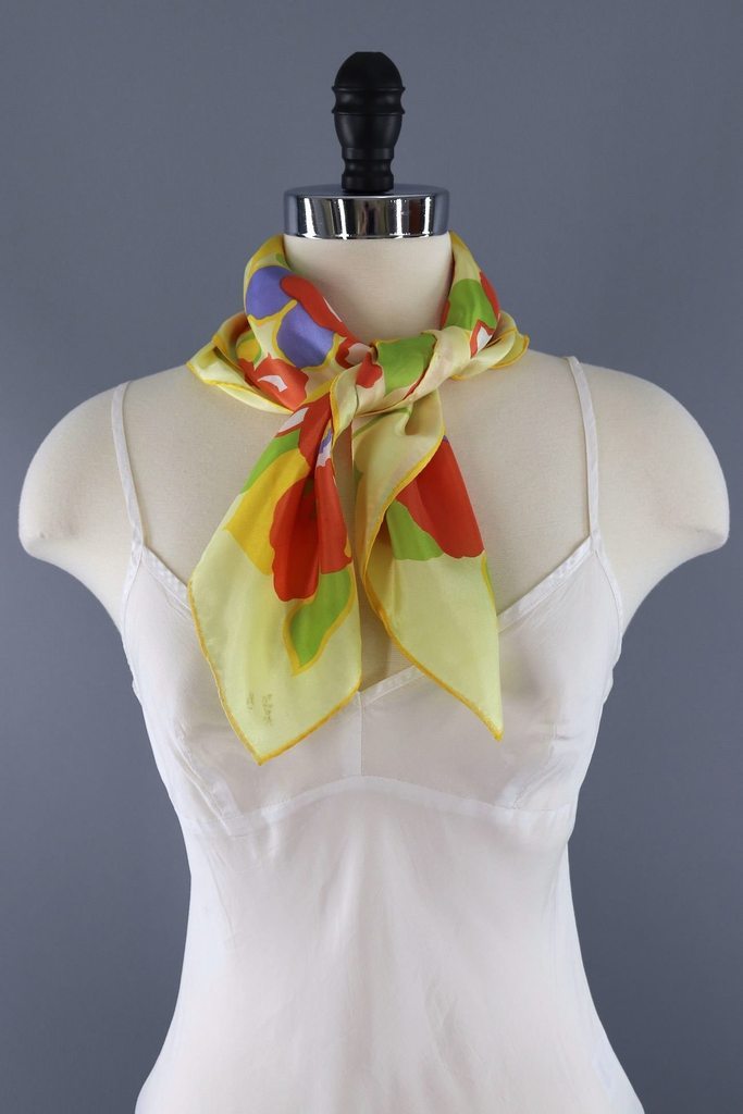 Vintage Orange Mod Floral Scarf-ThisBlueBird - Modern Vintage