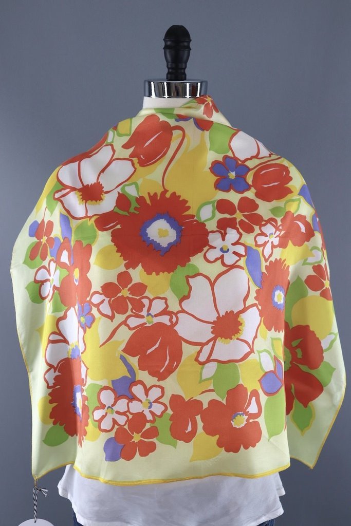 Vintage Orange Mod Floral Scarf-ThisBlueBird - Modern Vintage
