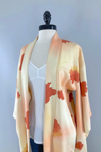 Vintage Orange Ombre Floral Silk Kimono Cardigan-ThisBlueBird