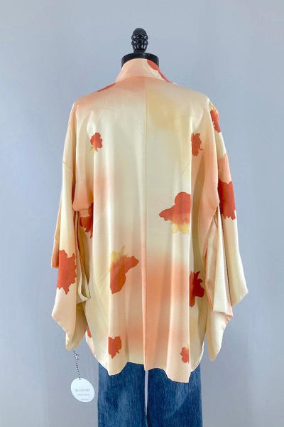 Vintage Orange Ombre Floral Silk Kimono Cardigan-ThisBlueBird