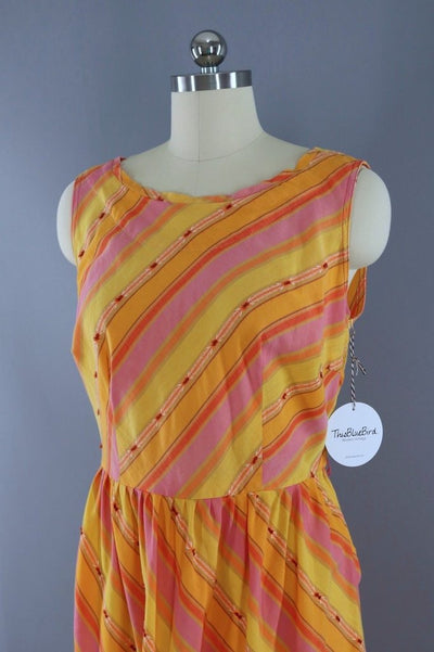 Vintage Sundress / Orange & Pink Stripes-ThisBlueBird - Modern Vintage