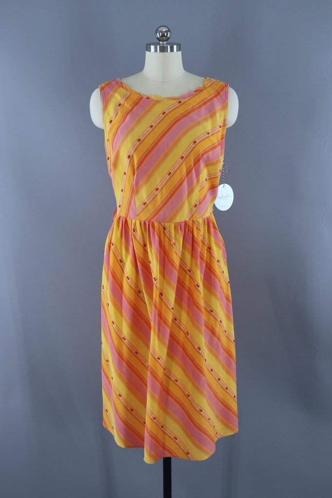 Vintage Sundress / Orange & Pink Stripes-ThisBlueBird - Modern Vintage