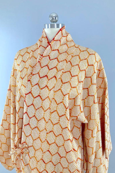 Vintage Orange Shibori Silk Kimono Jacket-ThisBlueBird