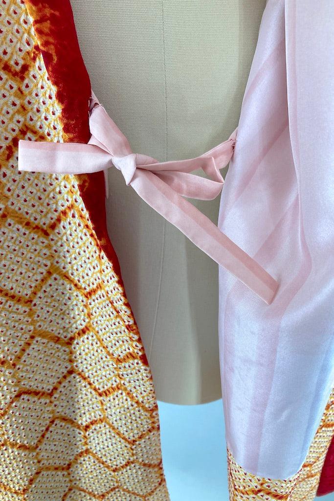 Vintage Orange Shibori Silk Kimono Jacket-ThisBlueBird