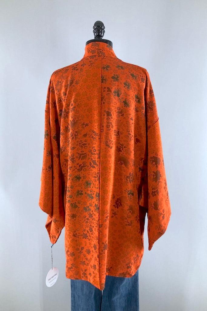 Vintage Orange Watercolor Floral Silk Kimono Cardigan-ThisBlueBird