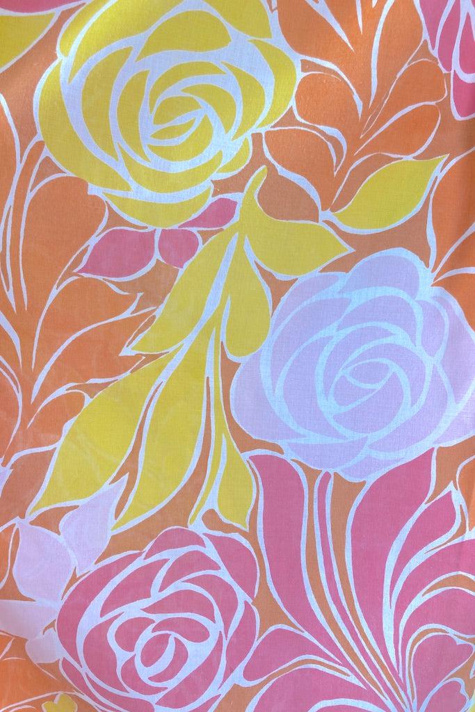 Vintage Orange &amp; Yellow Floral Caftan Dress-ThisBlueBird
