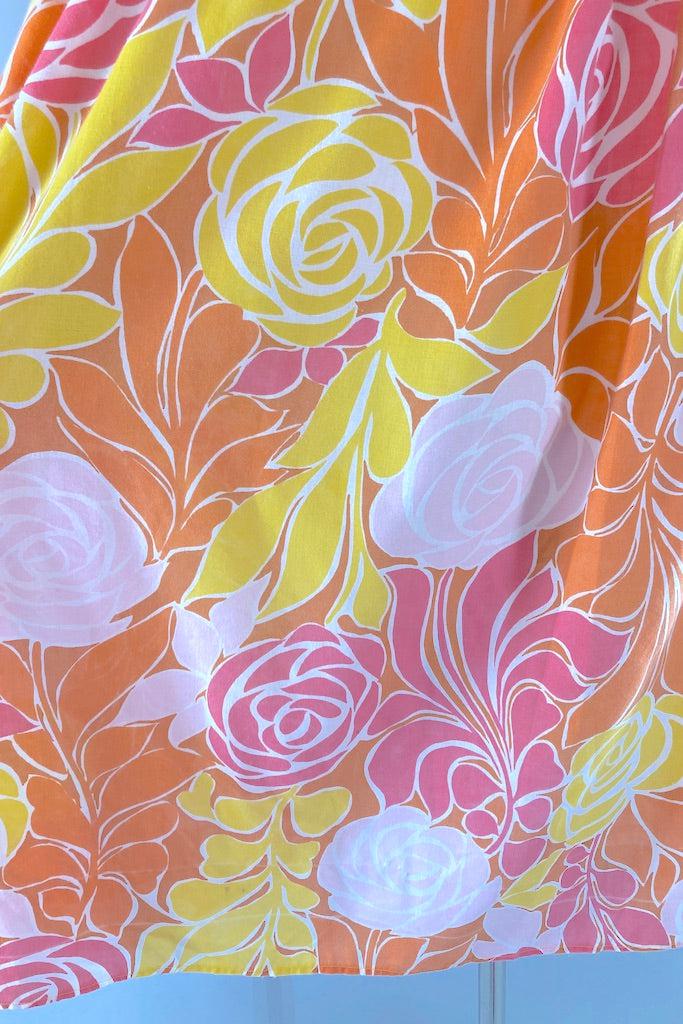 Vintage Orange &amp; Yellow Floral Caftan Dress-ThisBlueBird