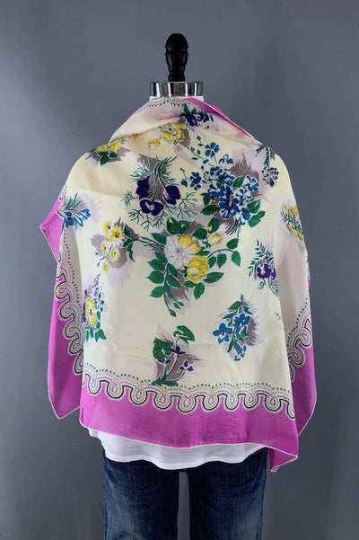 Vintage Silk Scarf / Orchid Pink Floral-ThisBlueBird - Modern Vintage