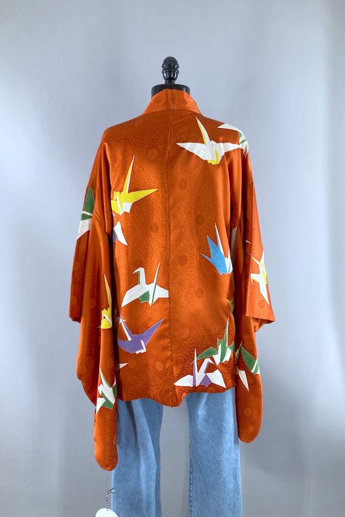 Vintage Origami Cranes Silk Kimono Jacket-ThisBlueBird