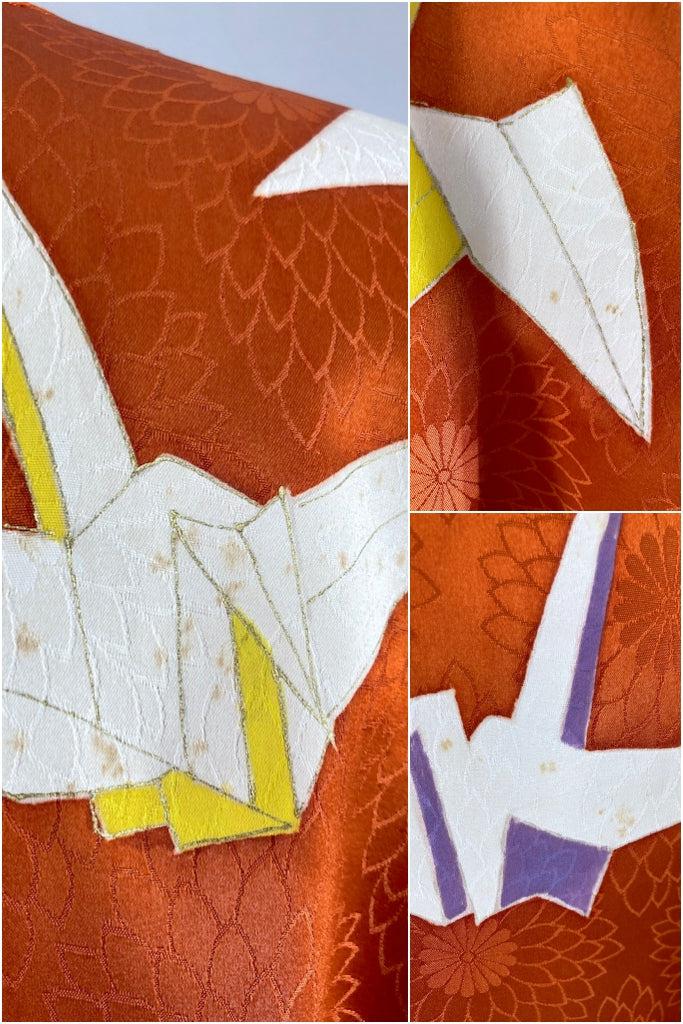 Vintage Origami Cranes Silk Kimono Jacket-ThisBlueBird