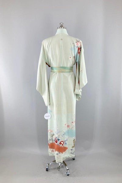 Vintage Pale Blue Green Silk Kimono Robe-ThisBlueBird