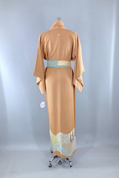Vintage Pale Orange Floral Silk Kimono Robe-ThisBlueBird