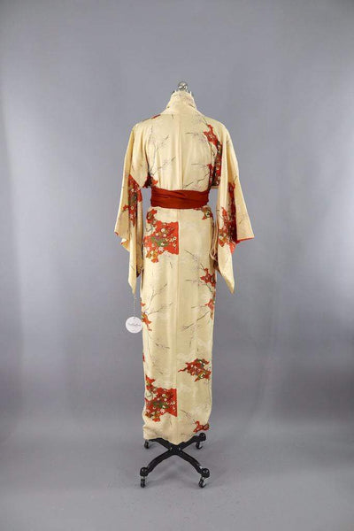 Vintage Pale Yellow Floral Print Kimono Robe-ThisBlueBird