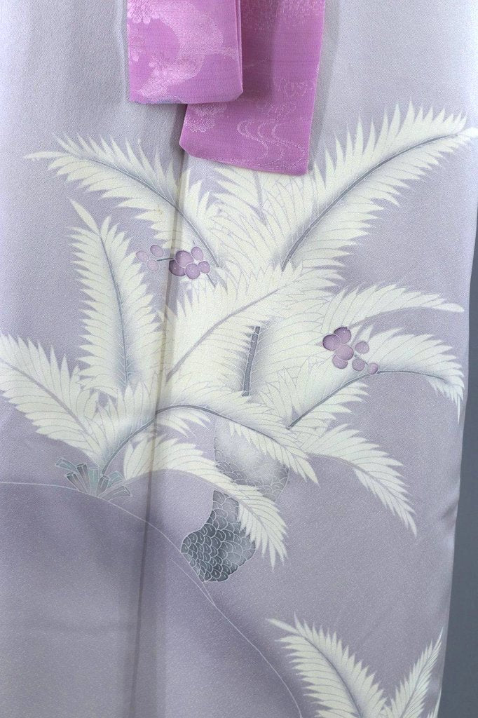 Vintage 1970s Kimono Robe / Lavender Palm Trees-ThisBlueBird