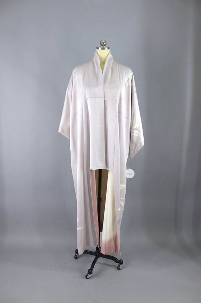Vintage 1970s Kimono Robe / Lavender Palm Trees-ThisBlueBird