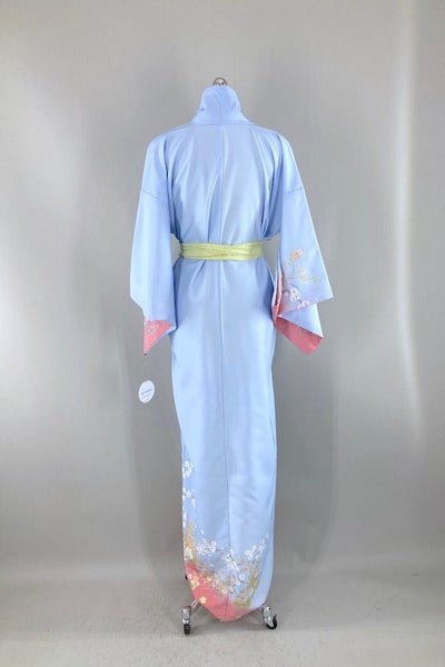 Vintage Pastel Blue Floral Print Kimono-ThisBlueBird