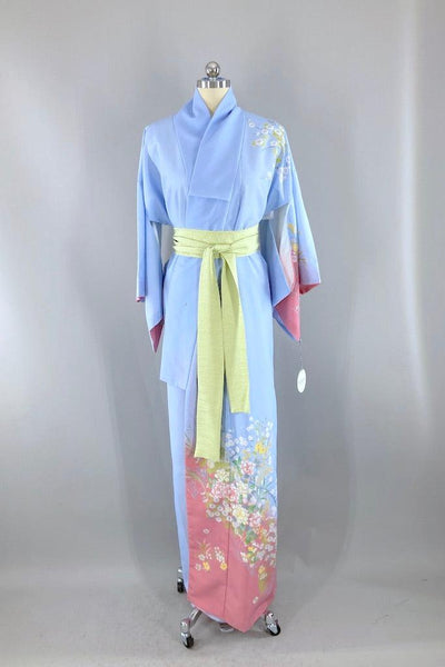 Vintage Pastel Blue Floral Print Kimono-ThisBlueBird
