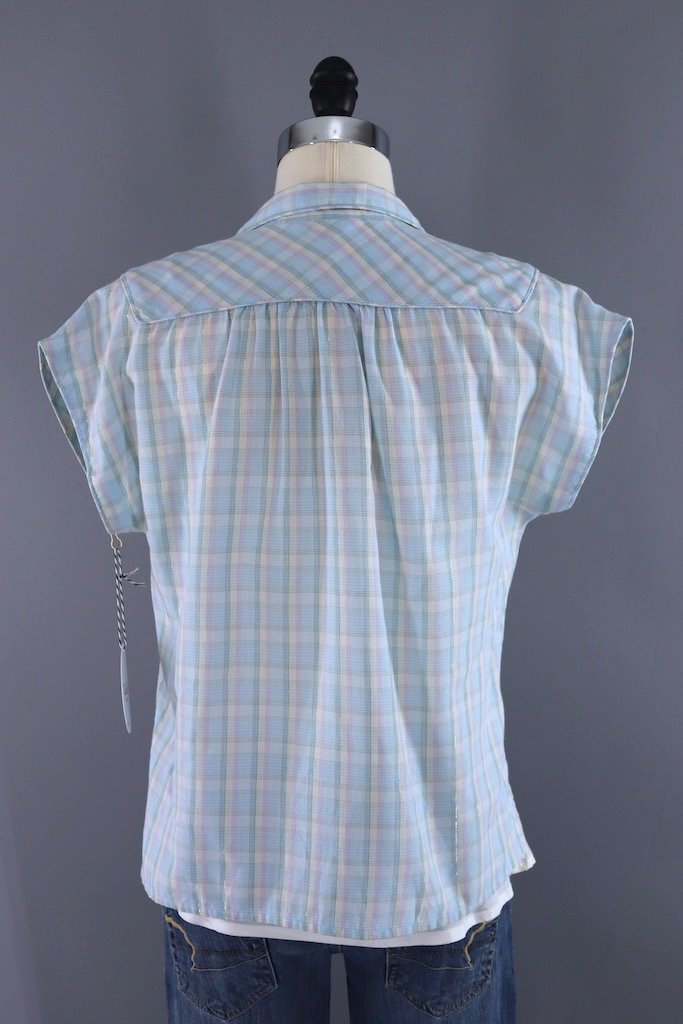 Vintage Pastel Blue Plaid Blouse-ThisBlueBird - Modern Vintage