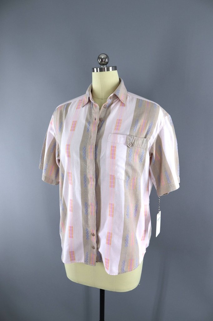 Vintage 1980s Cotton Shirt / Muted Pastels - ThisBlueBird