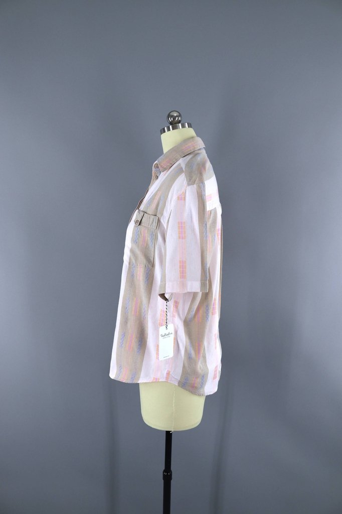 Vintage 1980s Cotton Shirt / Muted Pastels - ThisBlueBird