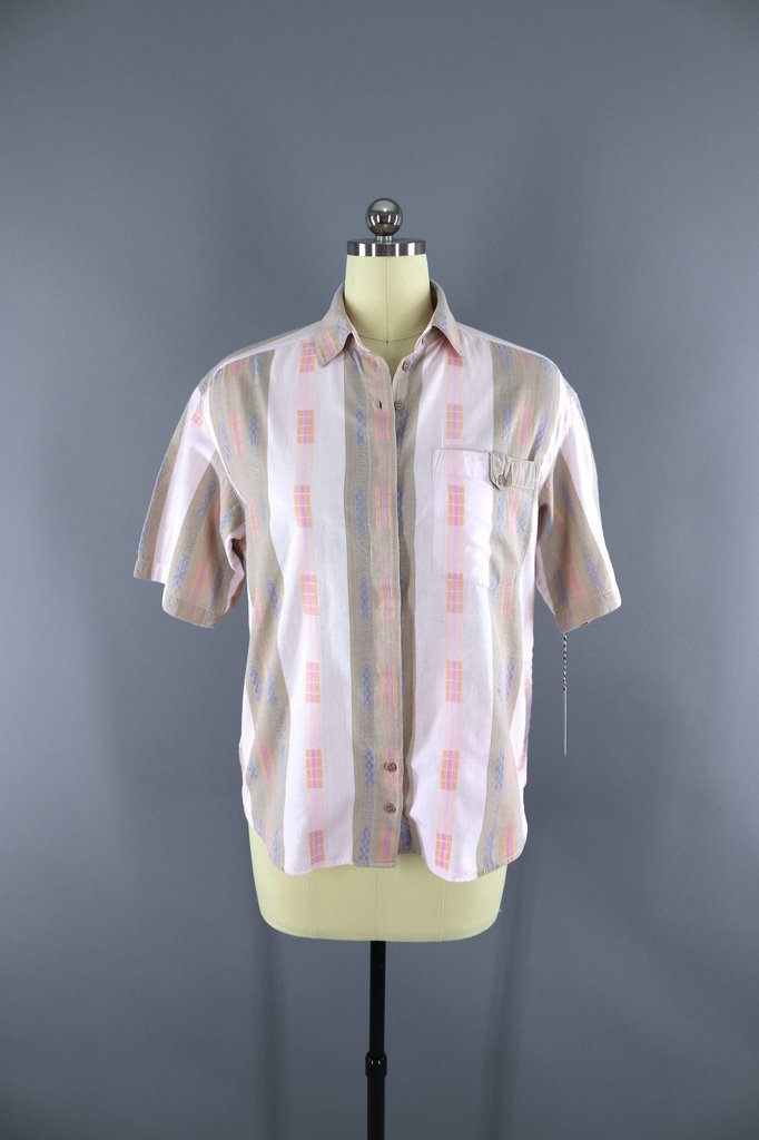 Vintage 1980s Cotton Shirt / Muted Pastels - ThisBlueBird