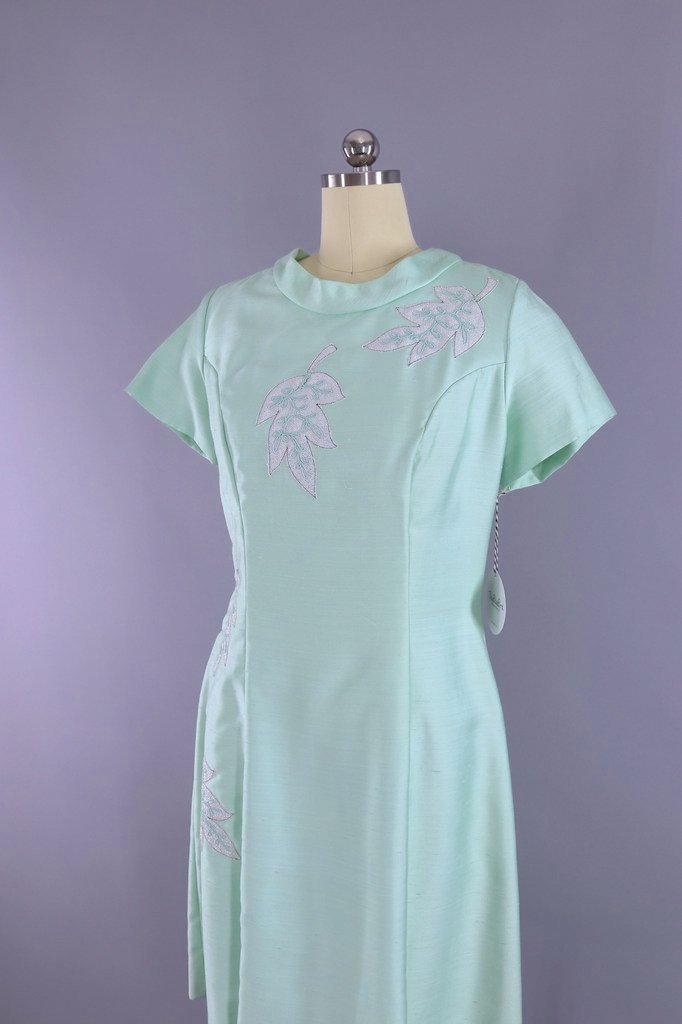 Vintage 1960s Day Dress / Pastel Mint Green-ThisBlueBird