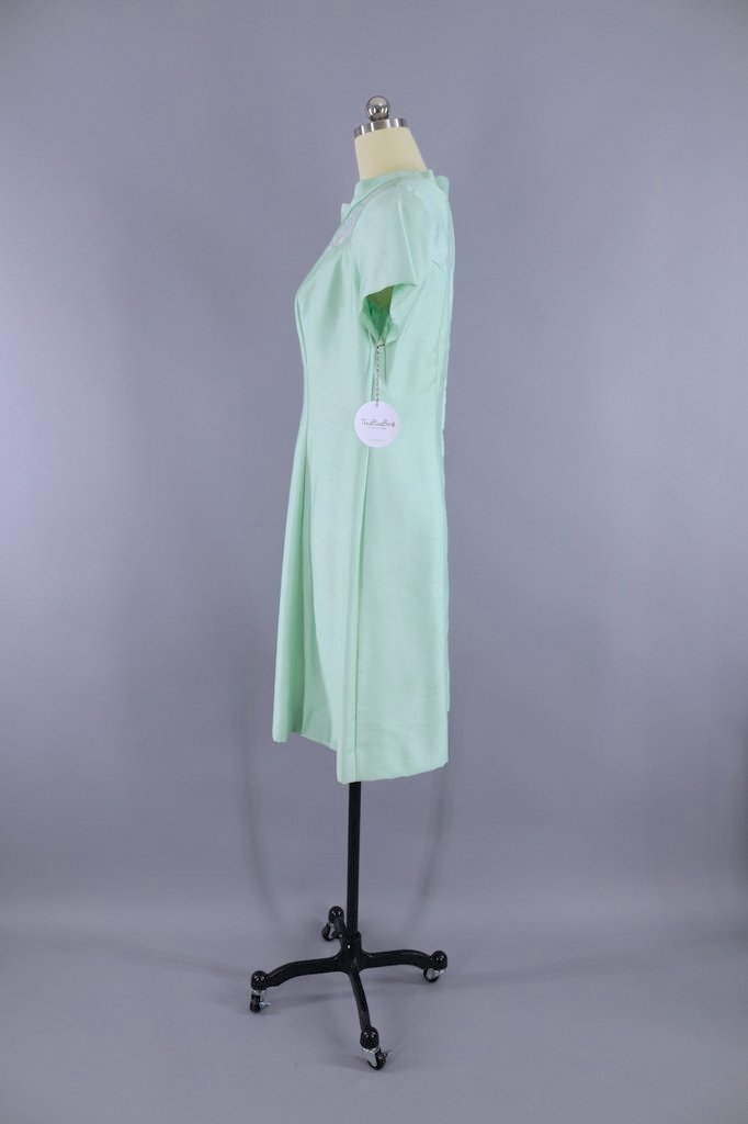 Vintage 1960s Day Dress / Pastel Mint Green-ThisBlueBird