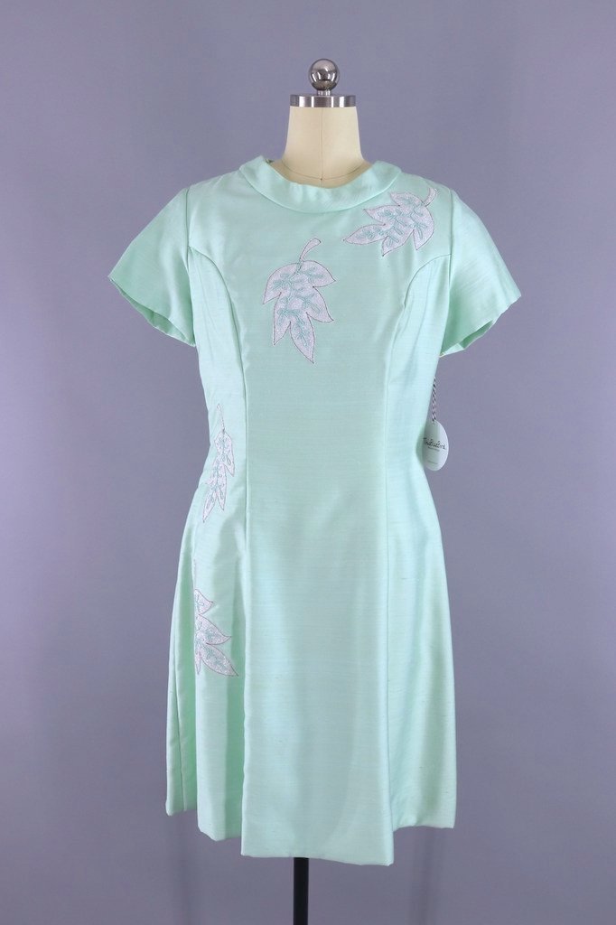 Vintage 1960s Day Dress / Pastel Mint Green-ThisBlueBird
