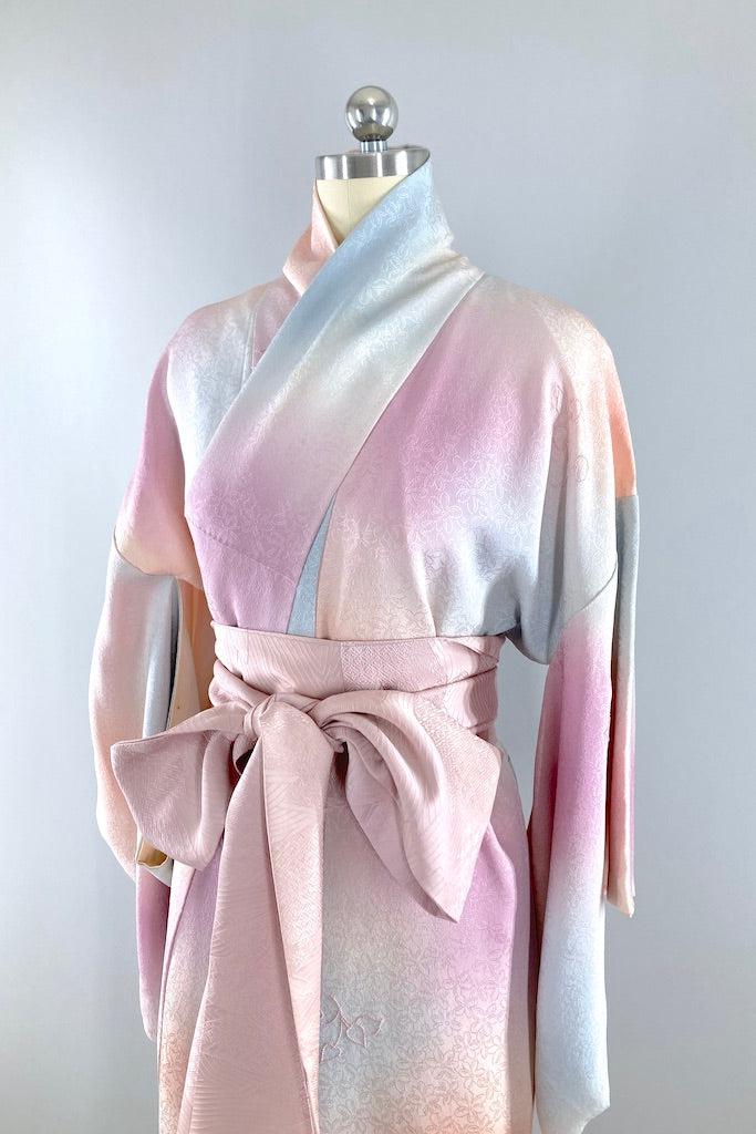 Vintage Pastel Ombre Silk Kimono Robe-ThisBlueBird