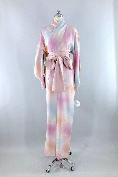 Vintage Pastel Ombre Silk Kimono Robe-ThisBlueBird
