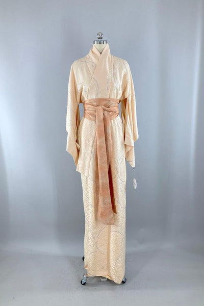 Vintage Pastel Peach Shibori Silk Kimono-ThisBlueBird