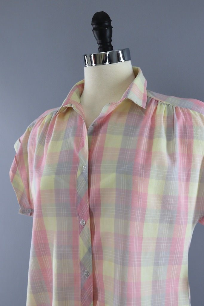Vintage Pastel Pink Plaid Shirt-ThisBlueBird - Modern Vintage