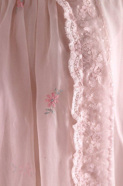 Vintage 1960s Nightie Sleep Top / Pastel Pink Embroidered Lace - ThisBlueBird