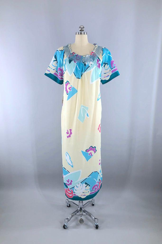 Vintage Pastel Print Caftan Dress-ThisBlueBird