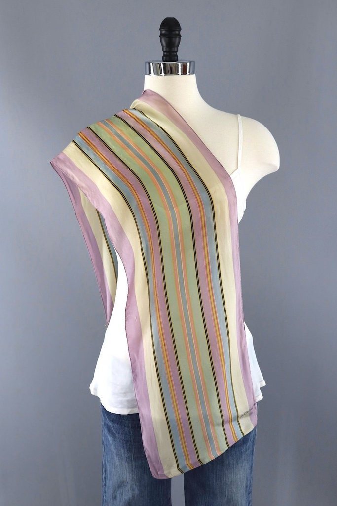 Vintage Pastel Stripes Silk Scarf-ThisBlueBird - Modern Vintage