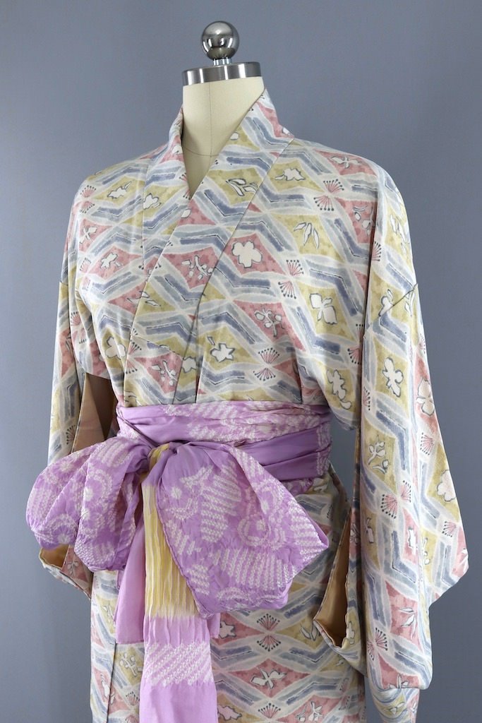Vintage Pastel Watercolor Silk Kimono-ThisBlueBird - Modern Vintage