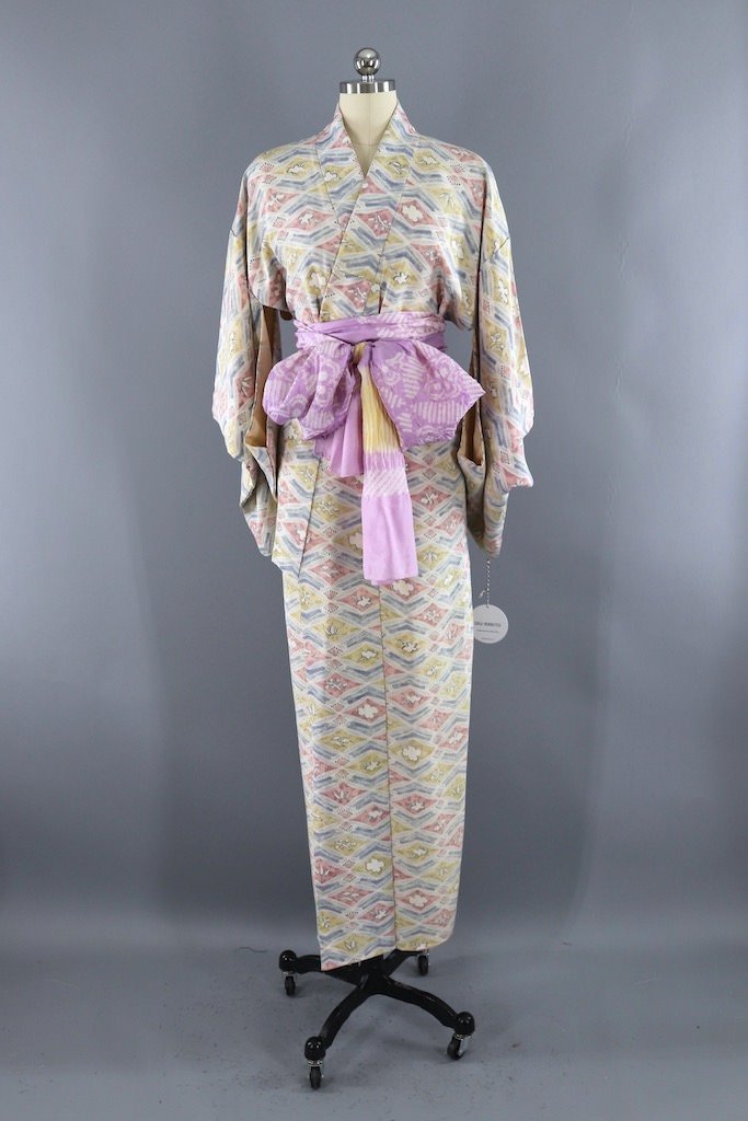 Vintage Pastel Watercolor Silk Kimono-ThisBlueBird - Modern Vintage
