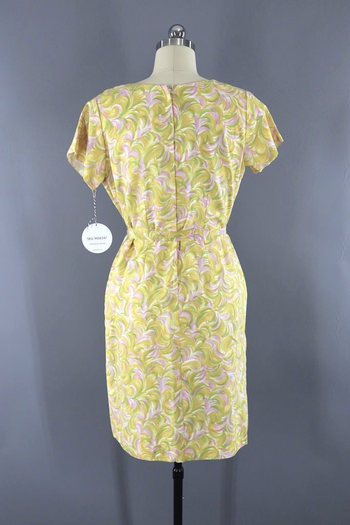 pastel yellow vintage dress 1950s Pastel Yellow Cotton Shirt Dress