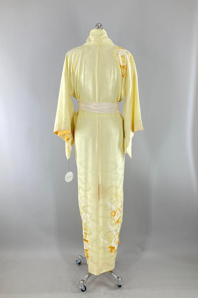 Vintage Pastel Yellow & Gold Floral Kimono Robe-ThisBlueBird