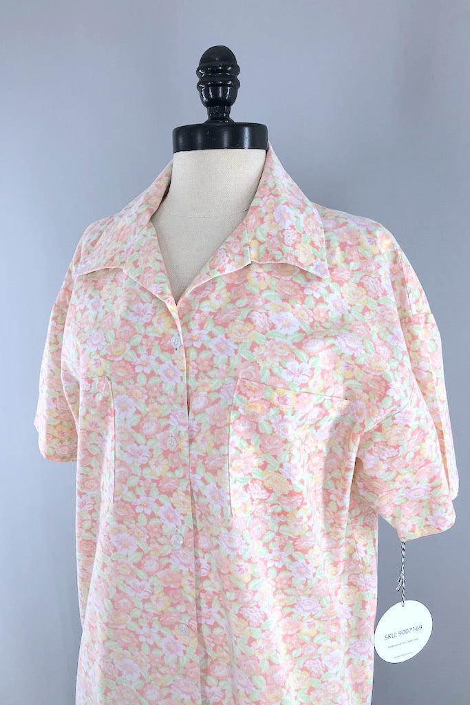 Vintage Peach Floral Print Blouse-ThisBlueBird
